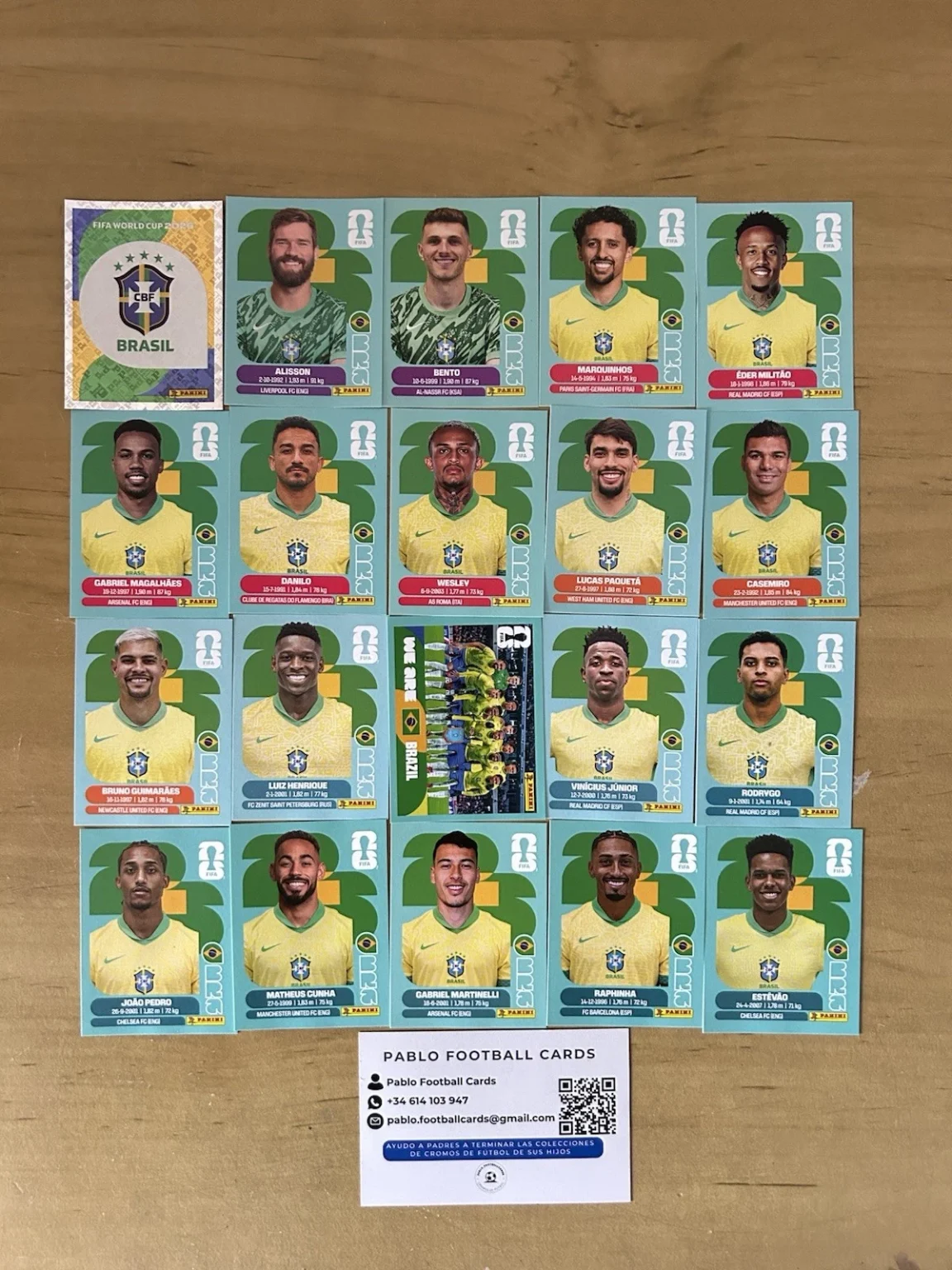 Set completo 20 stickers Selección Brasil Panini FIFA World Cup 2026
