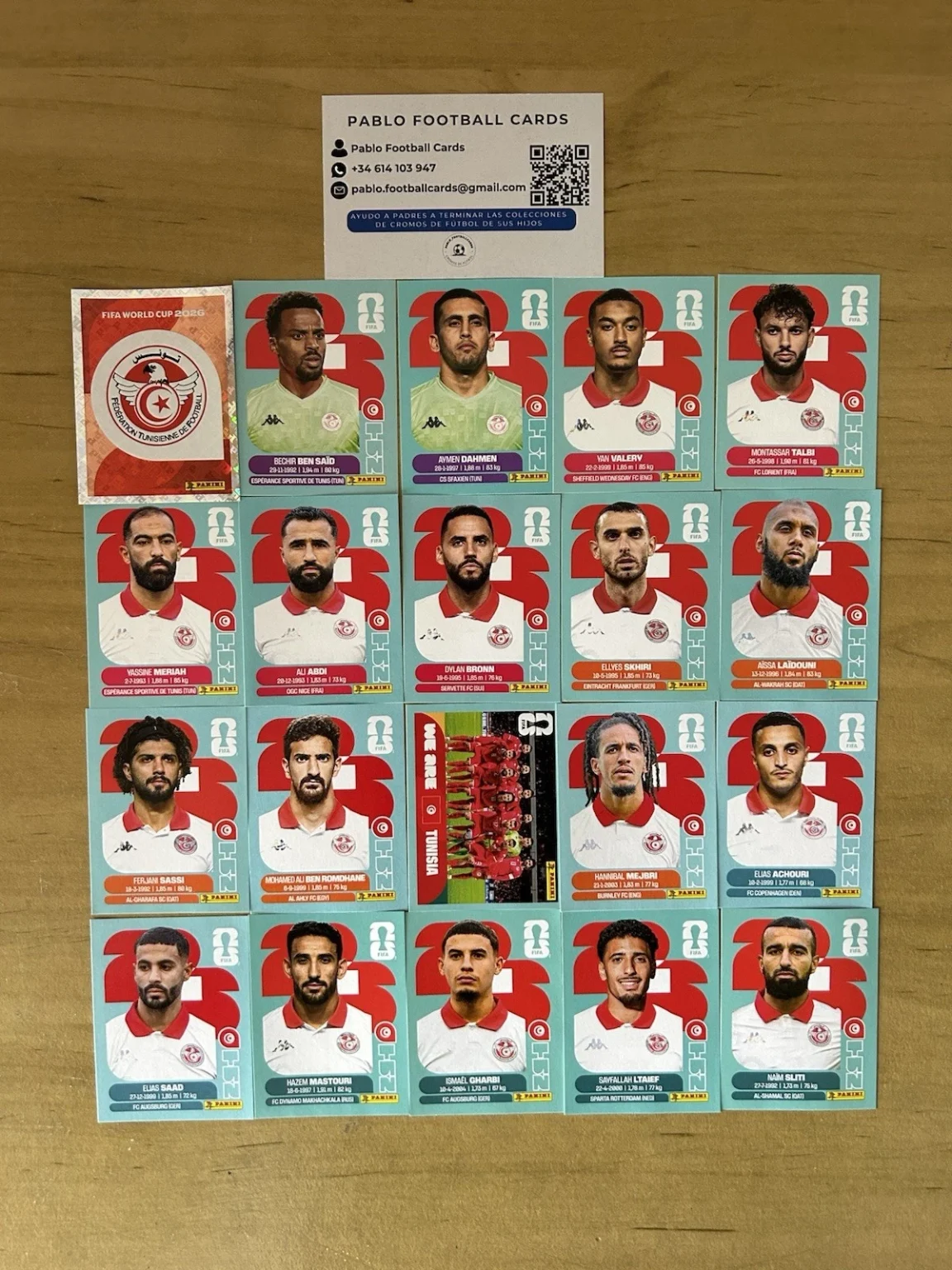 Set completo 20 stickers Selección Túnez Panini FIFA World Cup 2026