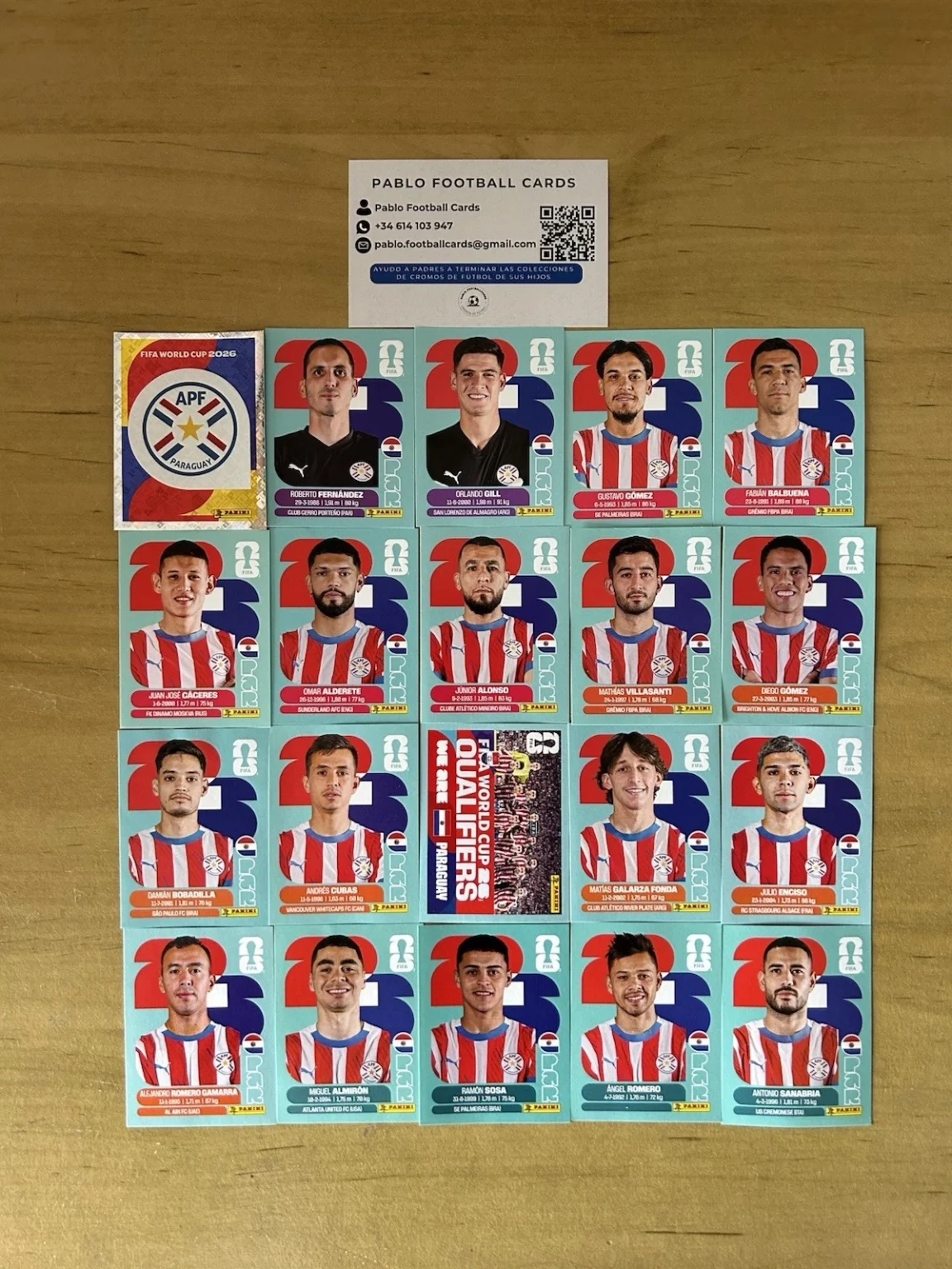 Set completo 20 stickers Selección Paraguay Panini FIFA World Cup 2026