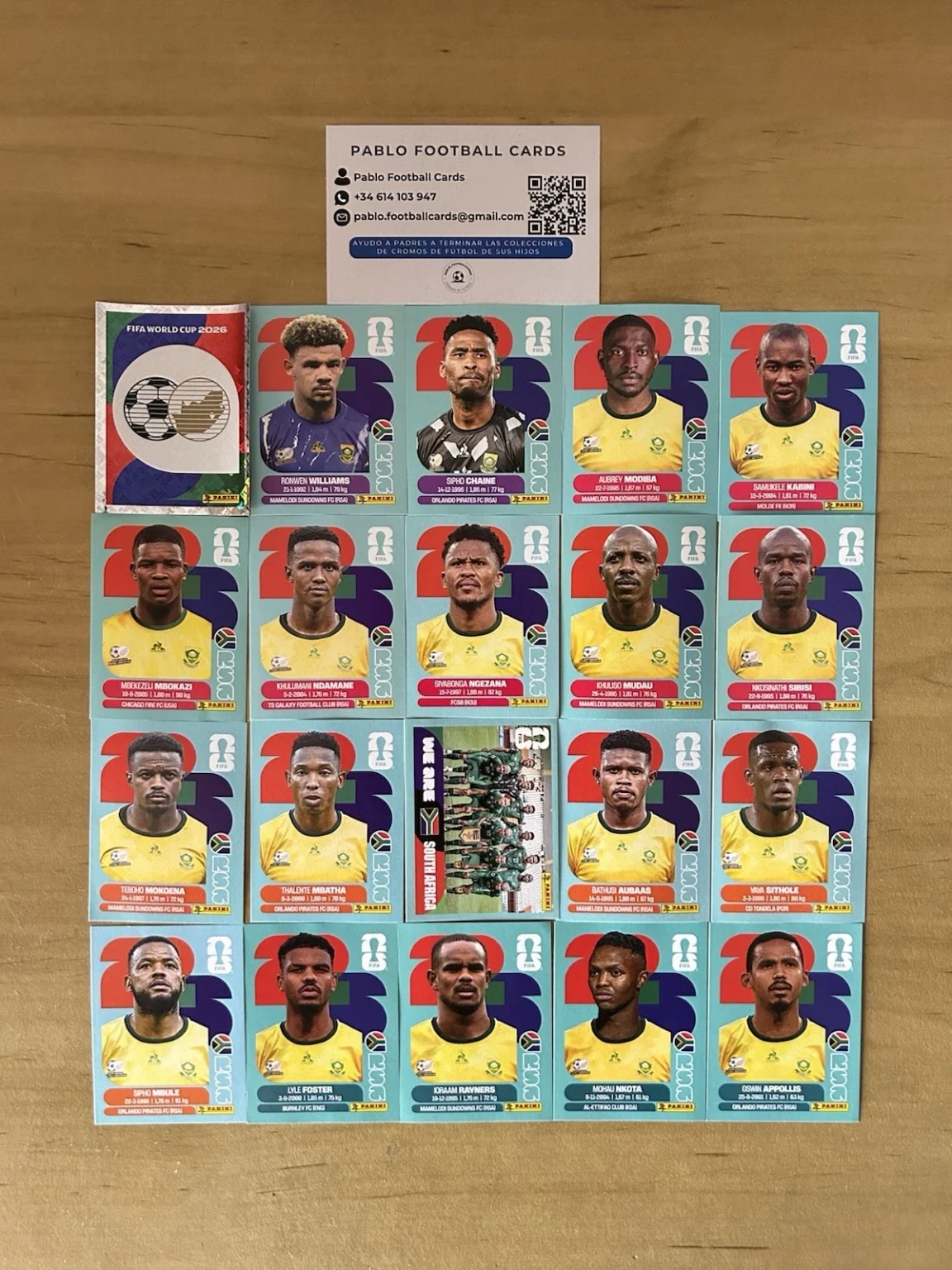 Set completo 20 stickers Selección Sudáfrica Panini FIFA World Cup 2026