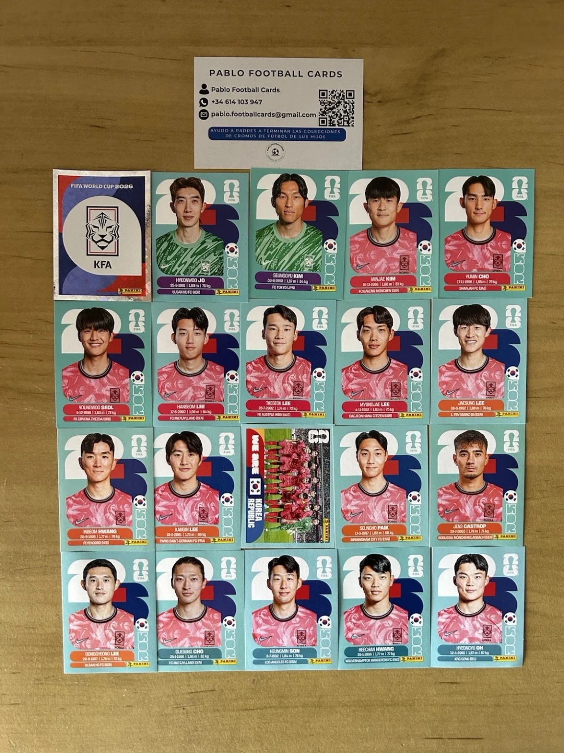 Set completo 20 stickers Selección Corea del Sur Panini FIFA World Cup 2026