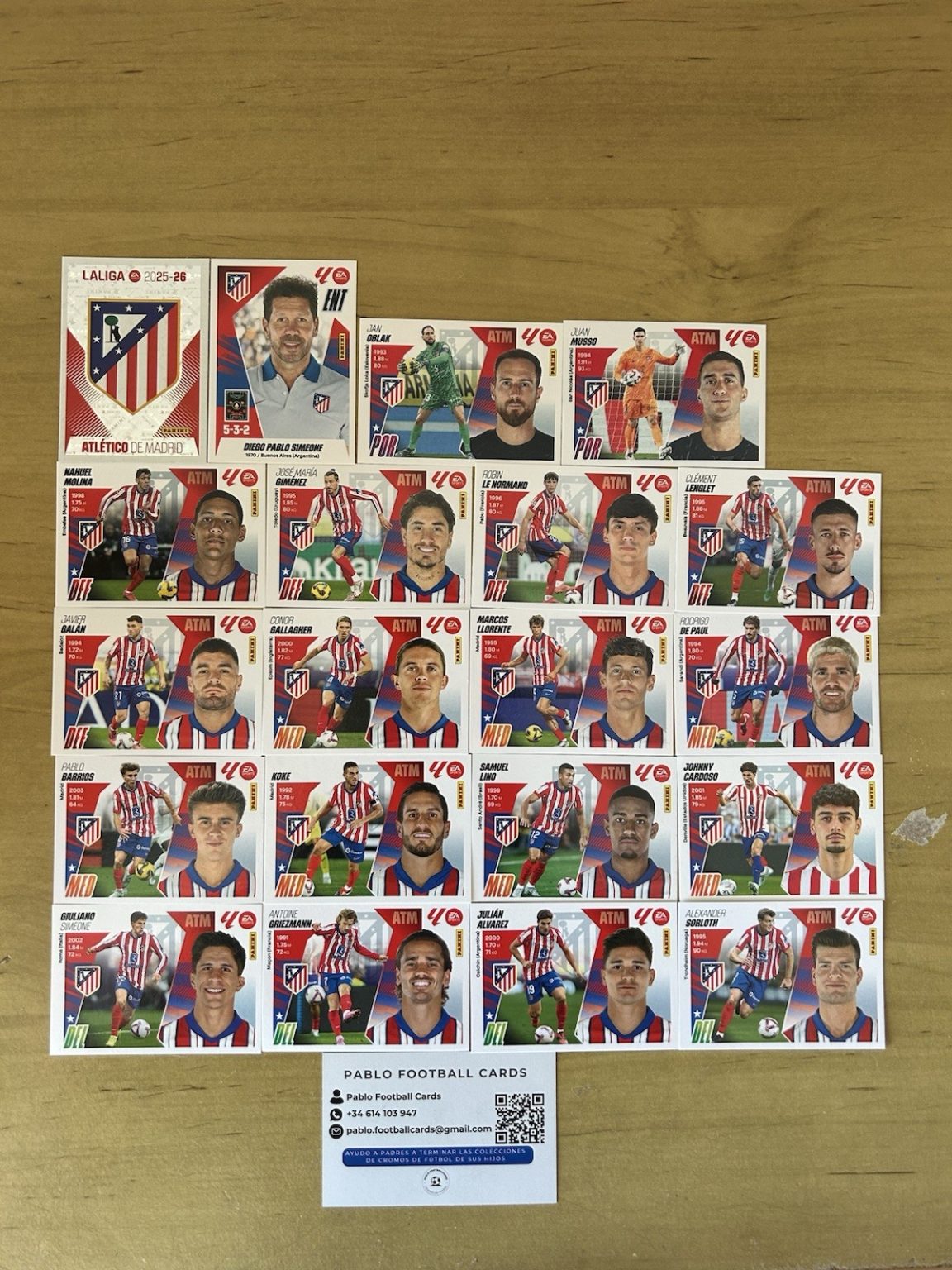 Equipo completo 20 stickers Atlético de Madrid Panini LaLiga Este 2025-26
