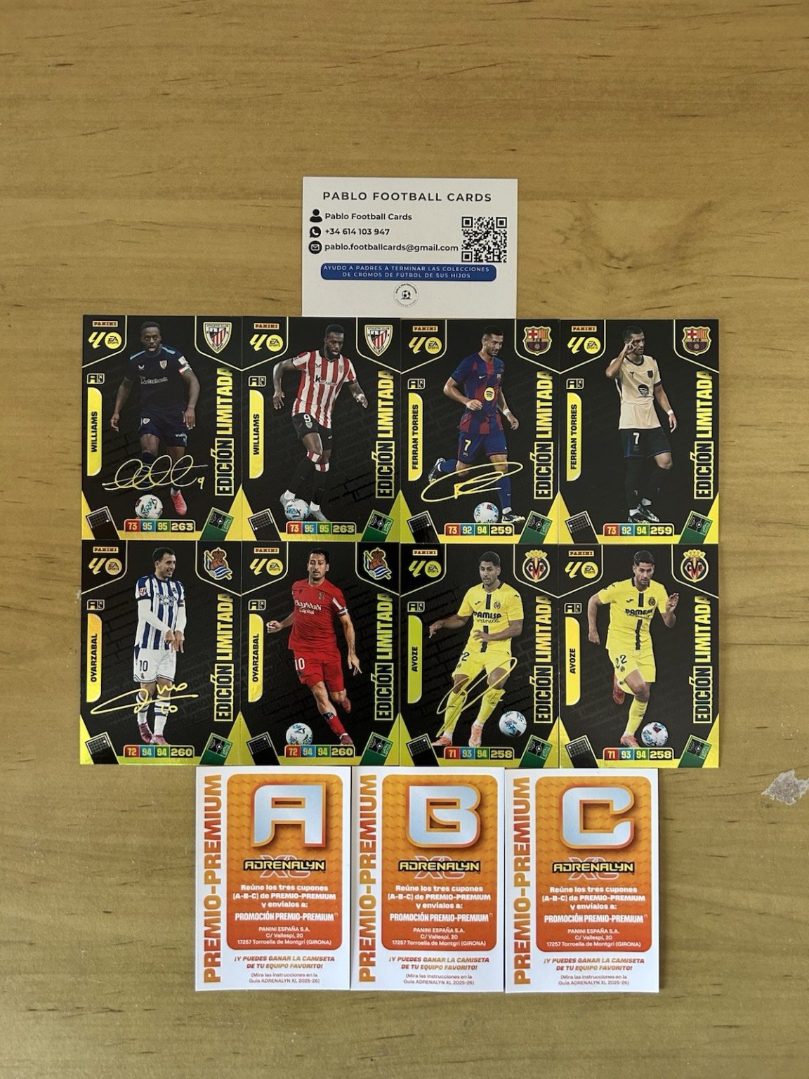 Lote completo 8 cartas Edición Limitada Premium Firmada Adrenalyn XL 2025-26 Panini