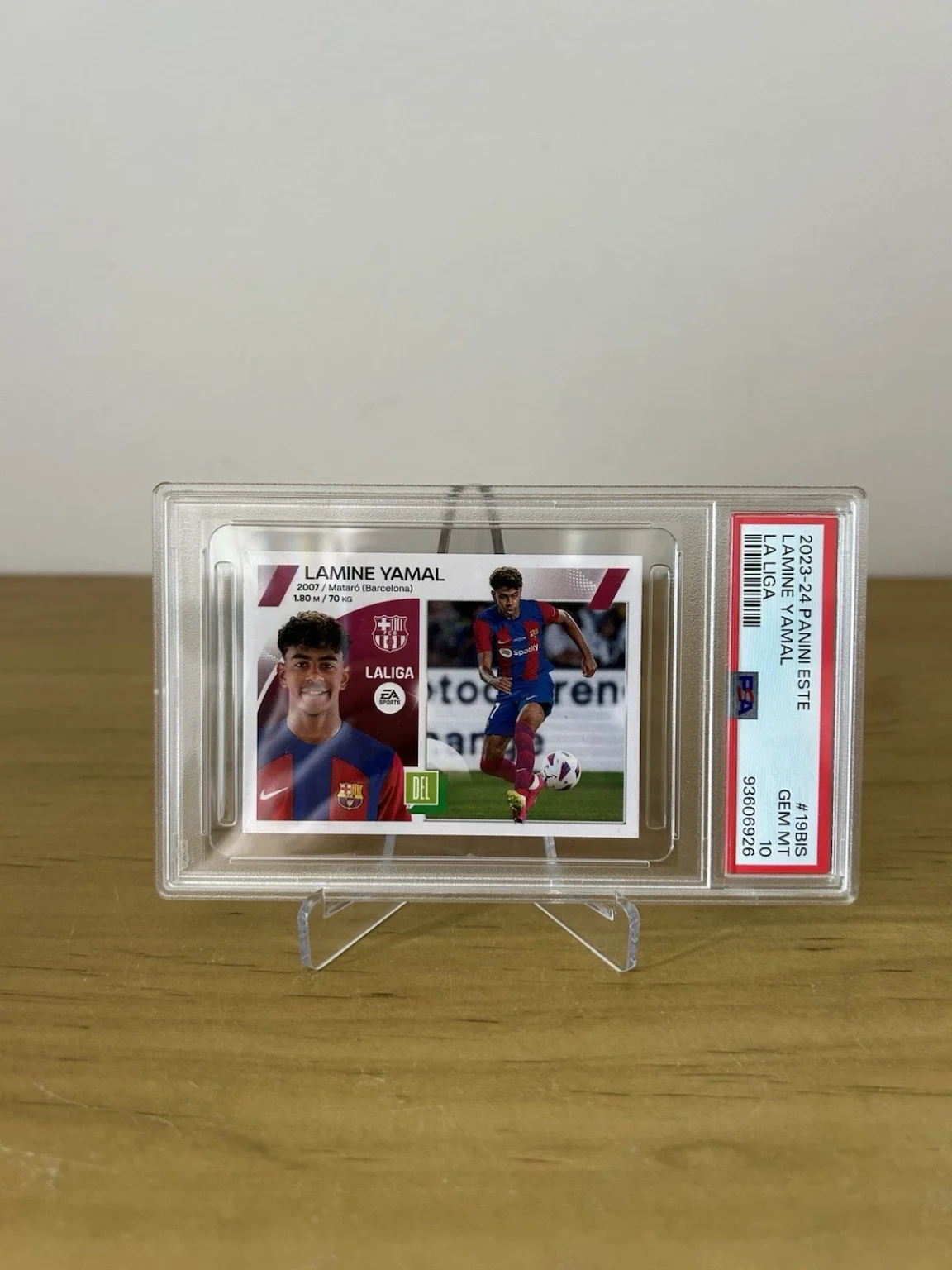 Cromo rookie Lamine Yamal 19bis PSA 10 GEM MINT Panini LaLiga Este 2023-24