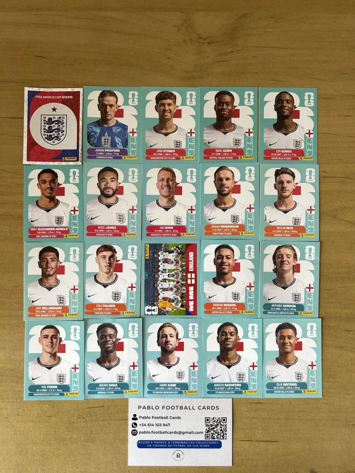 Set completo 20 stickers Selección Inglaterra Panini FIFA World Cup 2026