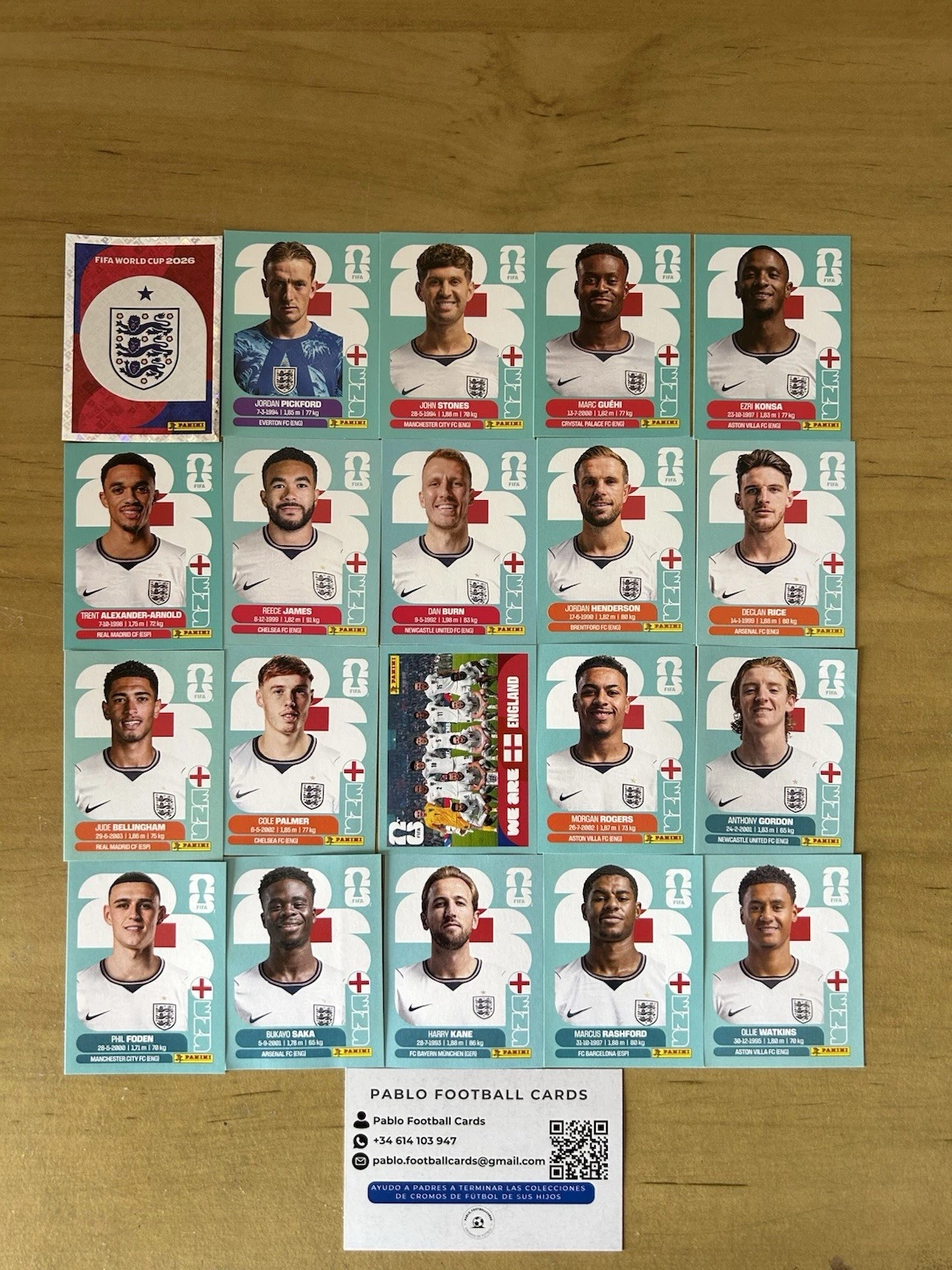 Set completo 20 stickers Selección Inglaterra Panini FIFA World Cup 2026