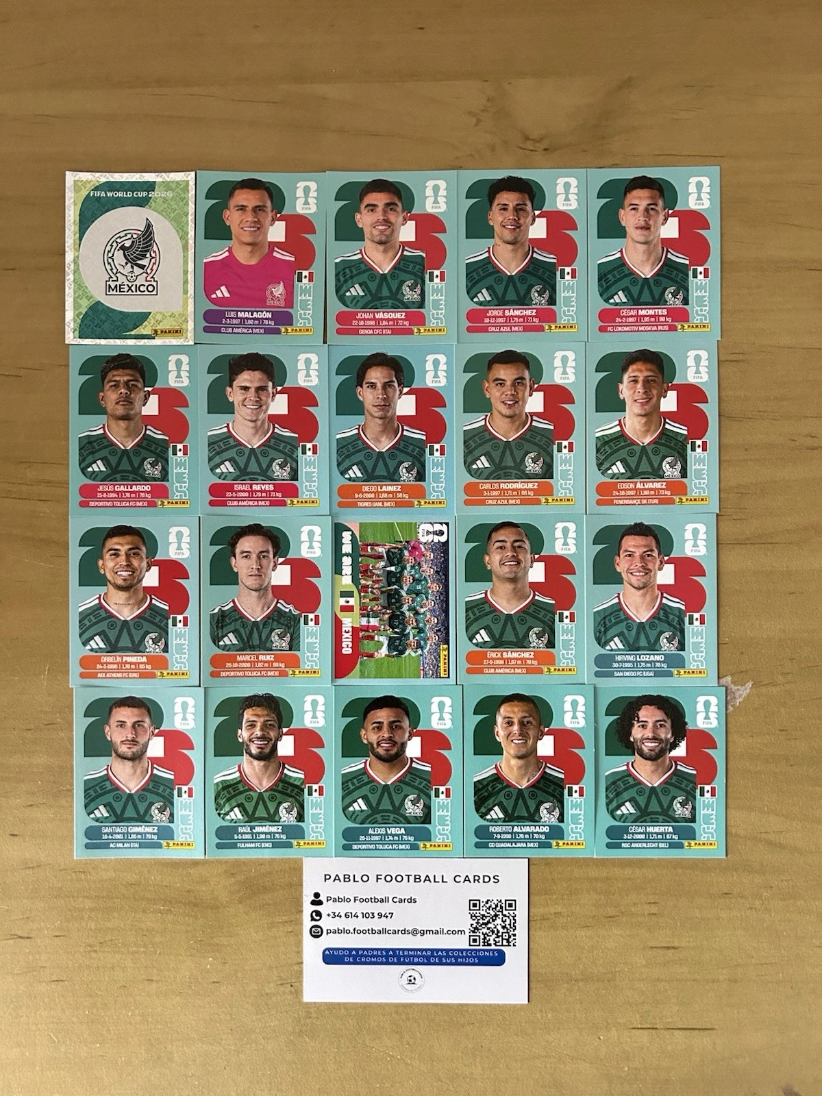 Set completo 20 stickers Selección México Panini FIFA World Cup 2026