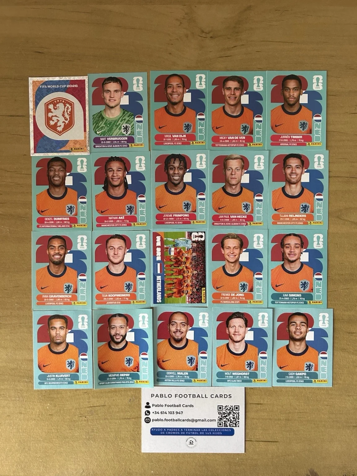 Set completo 20 stickers Selección Países Bajos Panini FIFA World Cup 2026