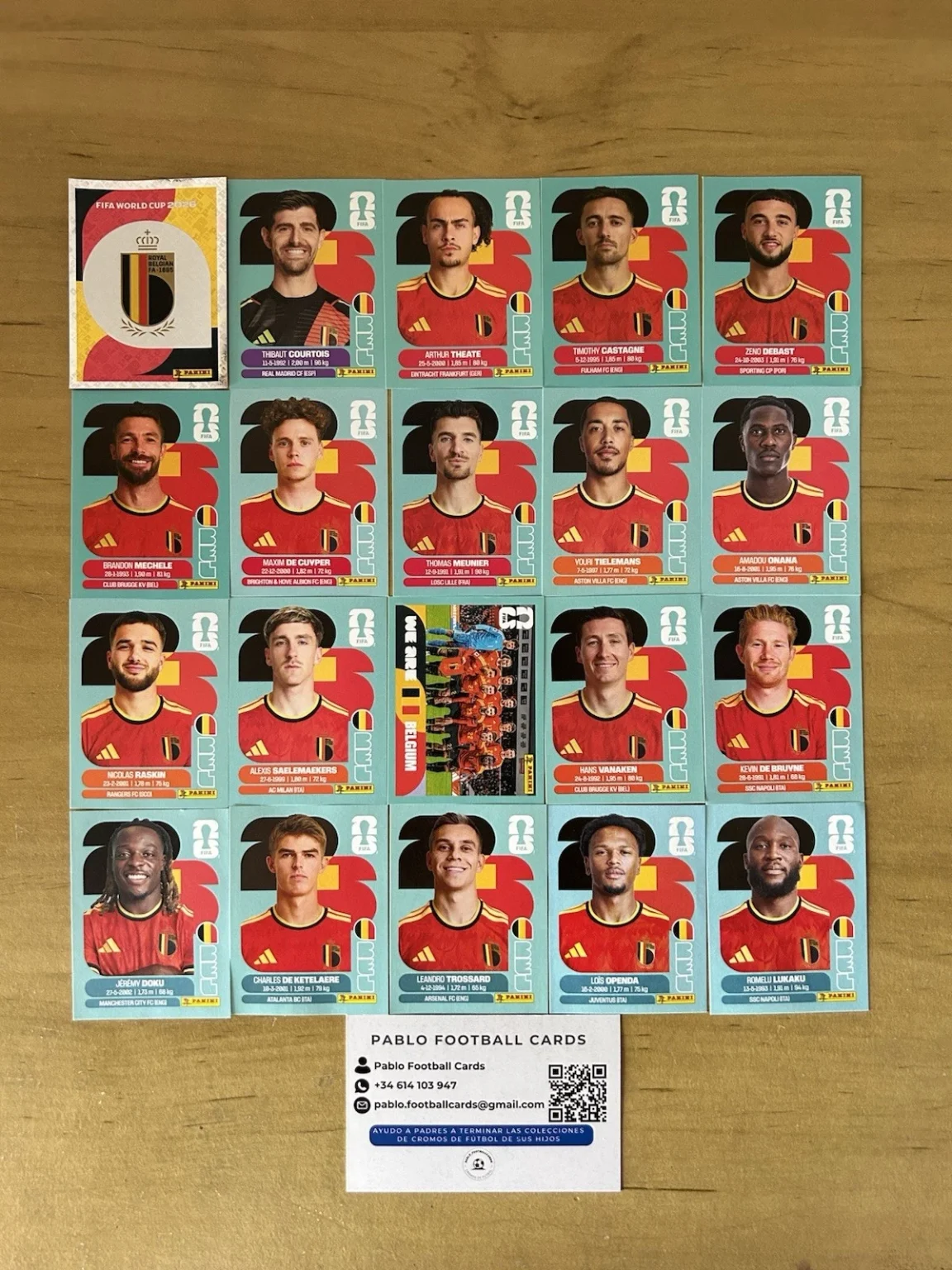 Set completo 20 stickers Selección Bélgica Panini FIFA World Cup 2026