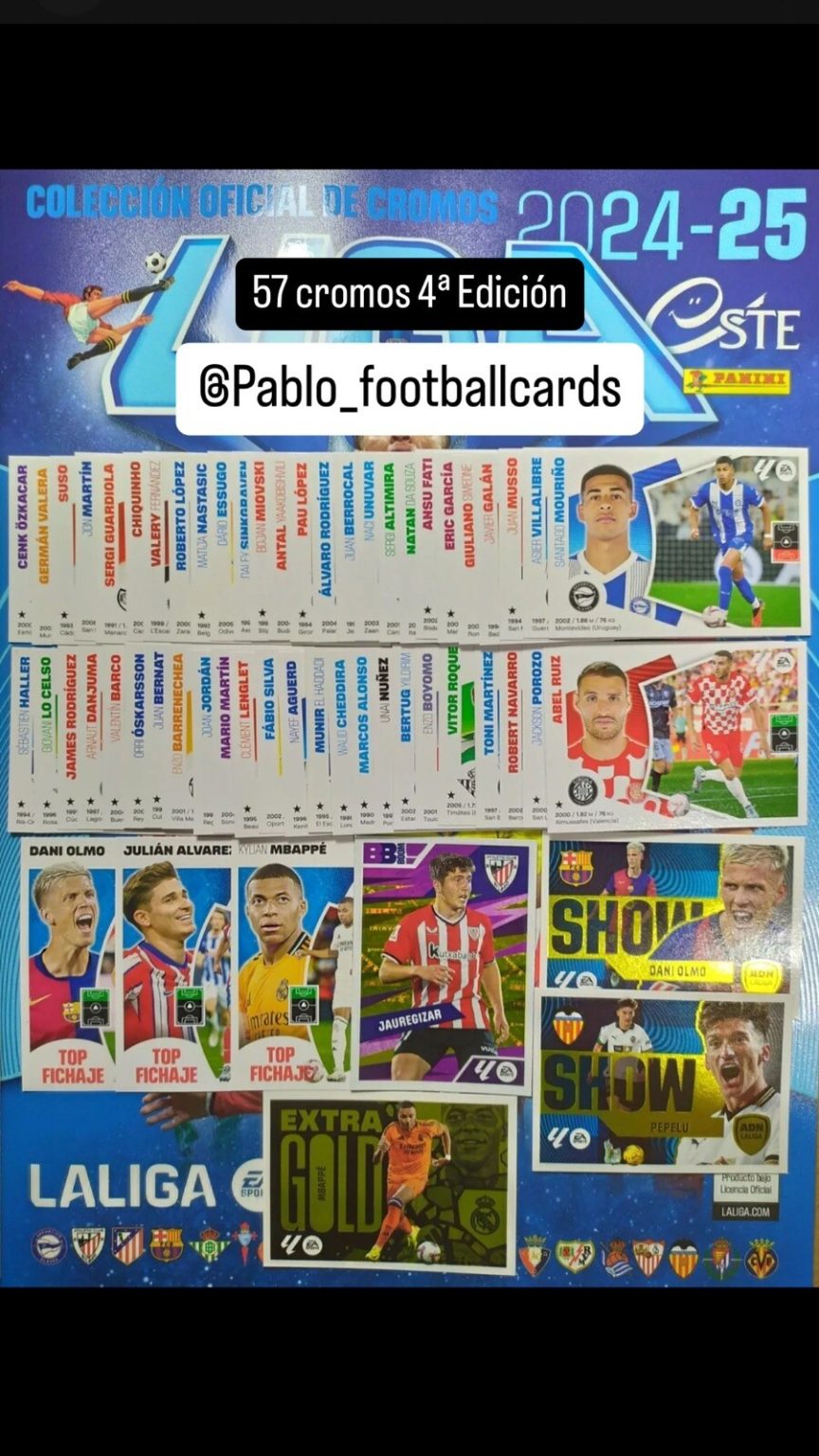Lote completo 57 cromos cuarta edición LaLiga Este 2024-25 Panini Mbappé
