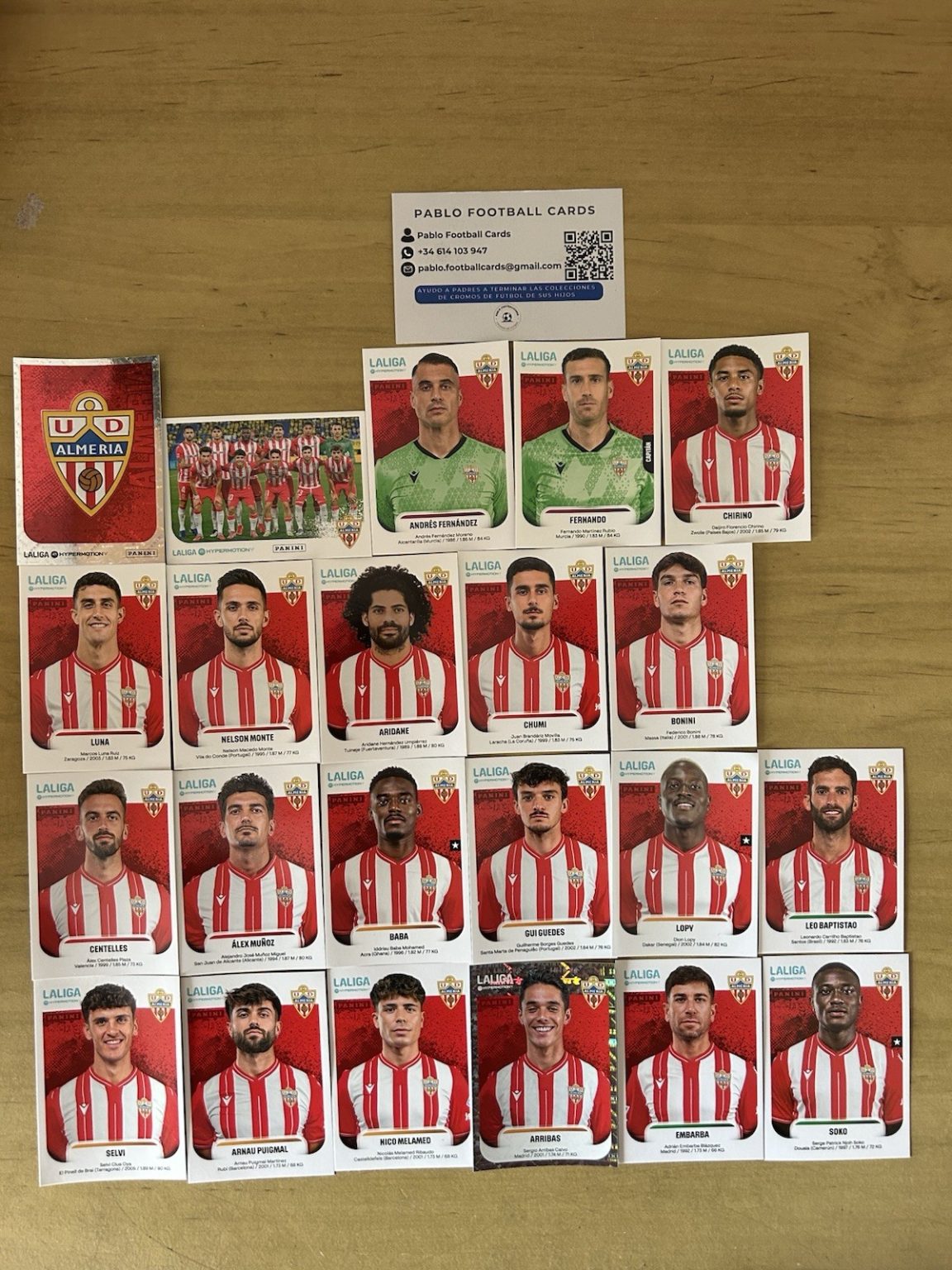 Equipo completo 22 stickers UD Almería Panini Liga Hypermotion 2025-26