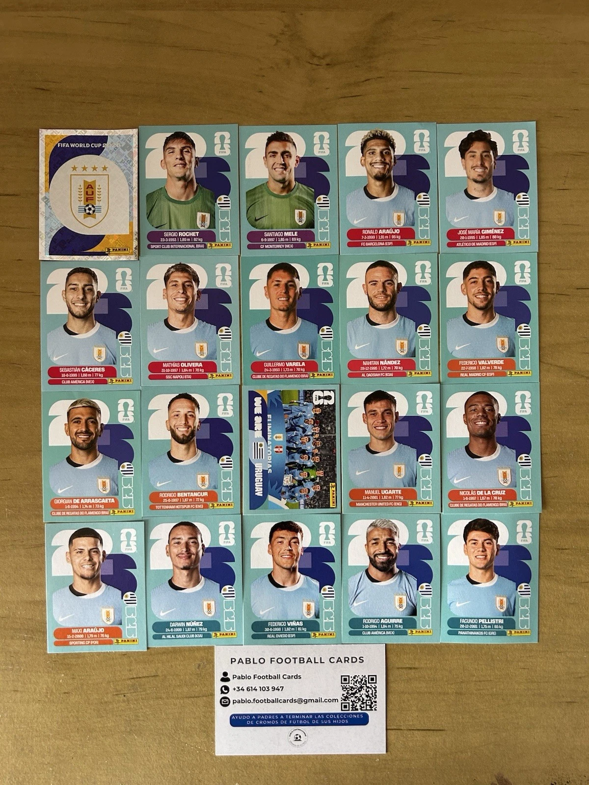 Set completo 20 stickers Selección Uruguay Panini FIFA World Cup 2026