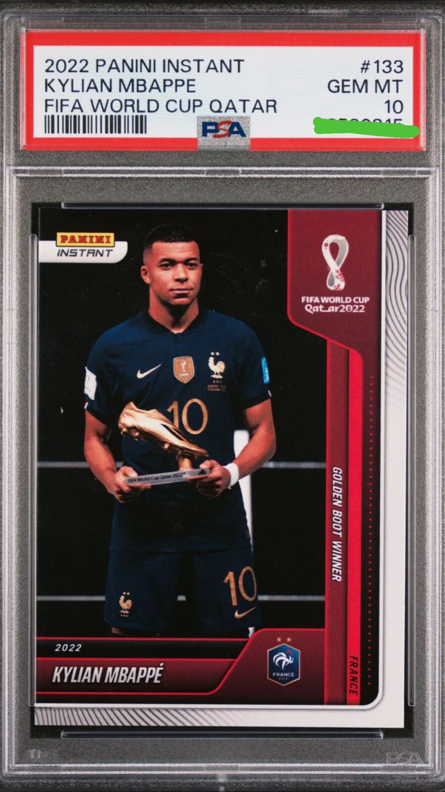 Carta Kylian Mbappé 133 PSA 10 GEM MT Panini Instant FIFA World Cup Qatar 2022
