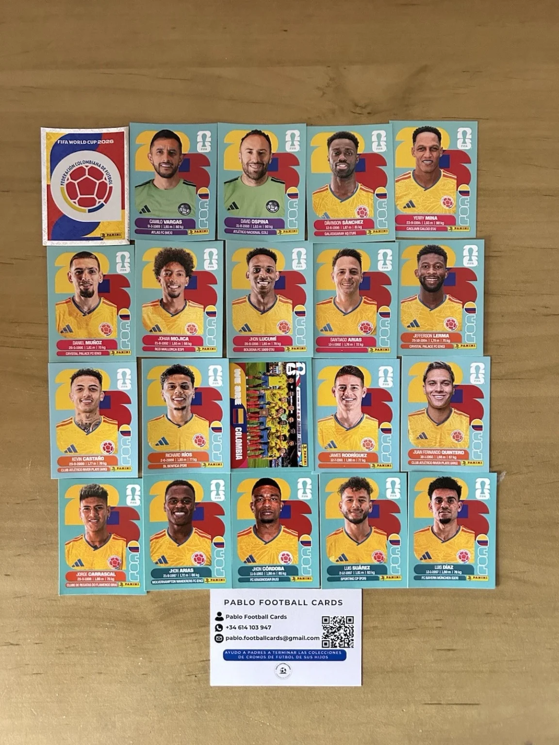 Set completo 20 stickers Selección Colombia Panini FIFA World Cup 2026