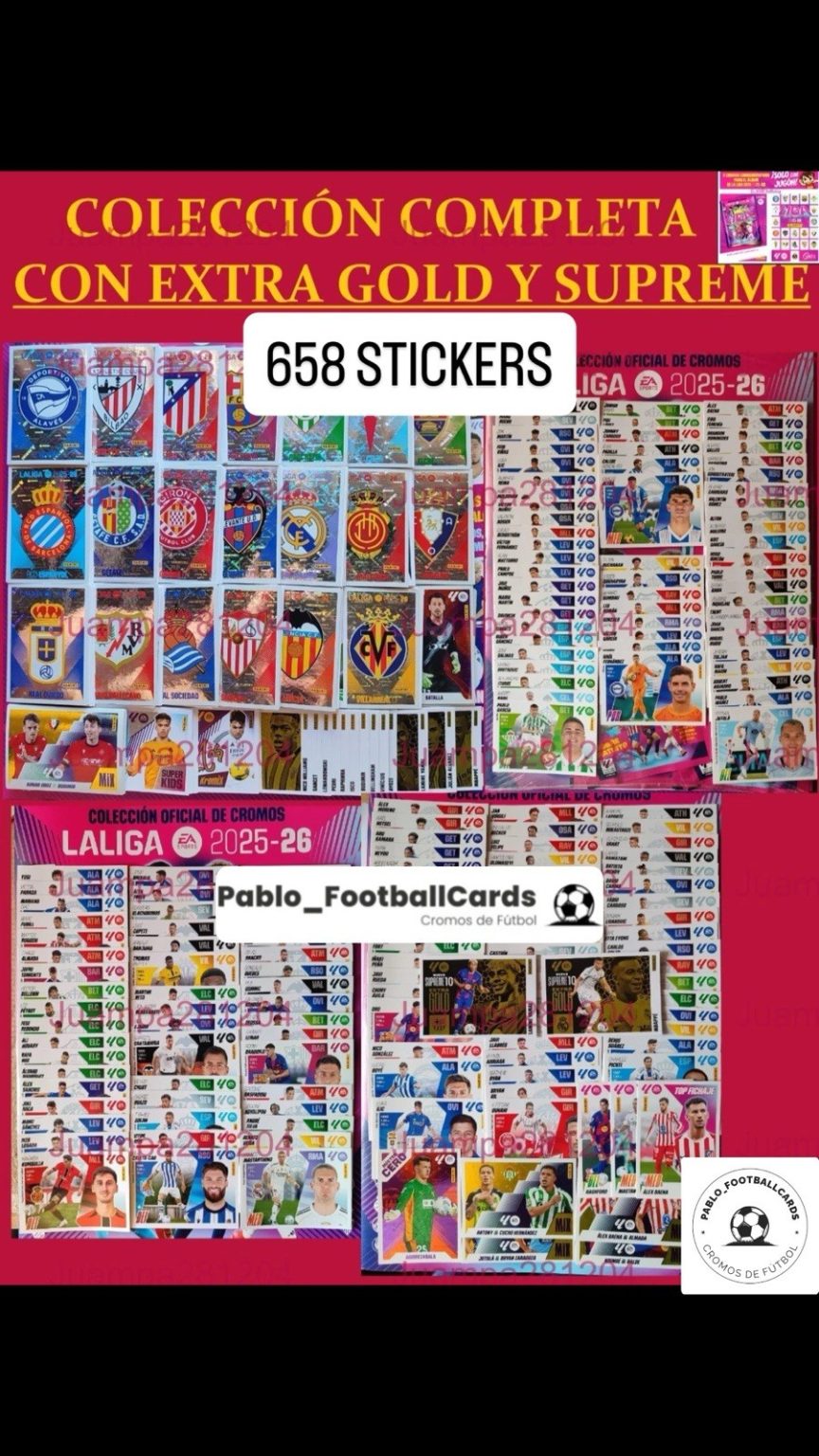 Colección completa LaLiga Este 2025-26 con 658 cards Extra Gold y Supreme Panini
