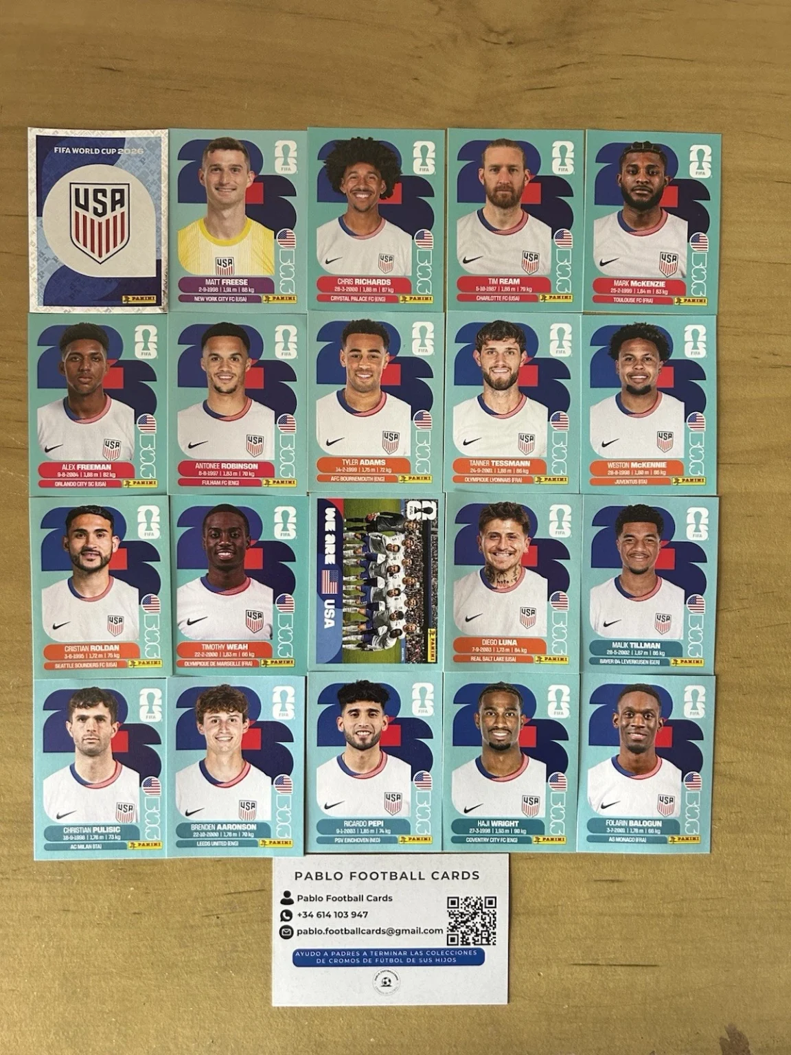 Set completo 20 stickers Selección Estados Unidos Panini FIFA World Cup 2026