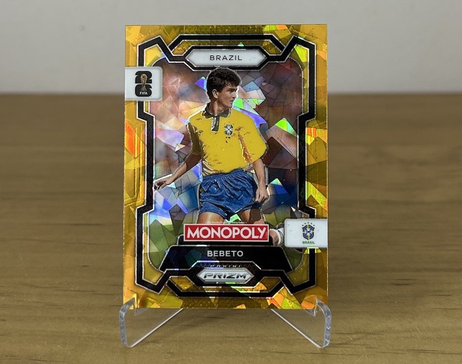 Carta Bebeto Gold Cracked Ice Panini Prizm Monopoly FIFA World Cup 2026 Brasil