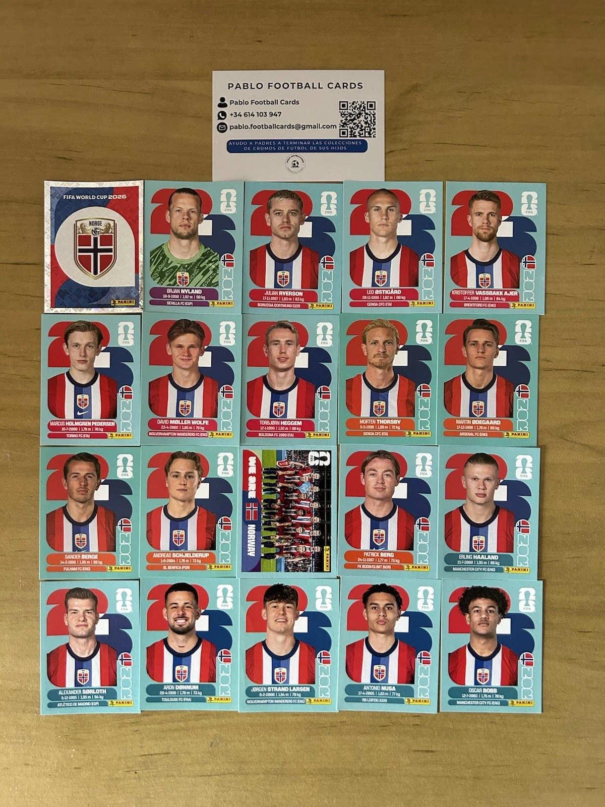 Set completo 20 stickers Selección Noruega Panini FIFA World Cup 2026 con Haaland