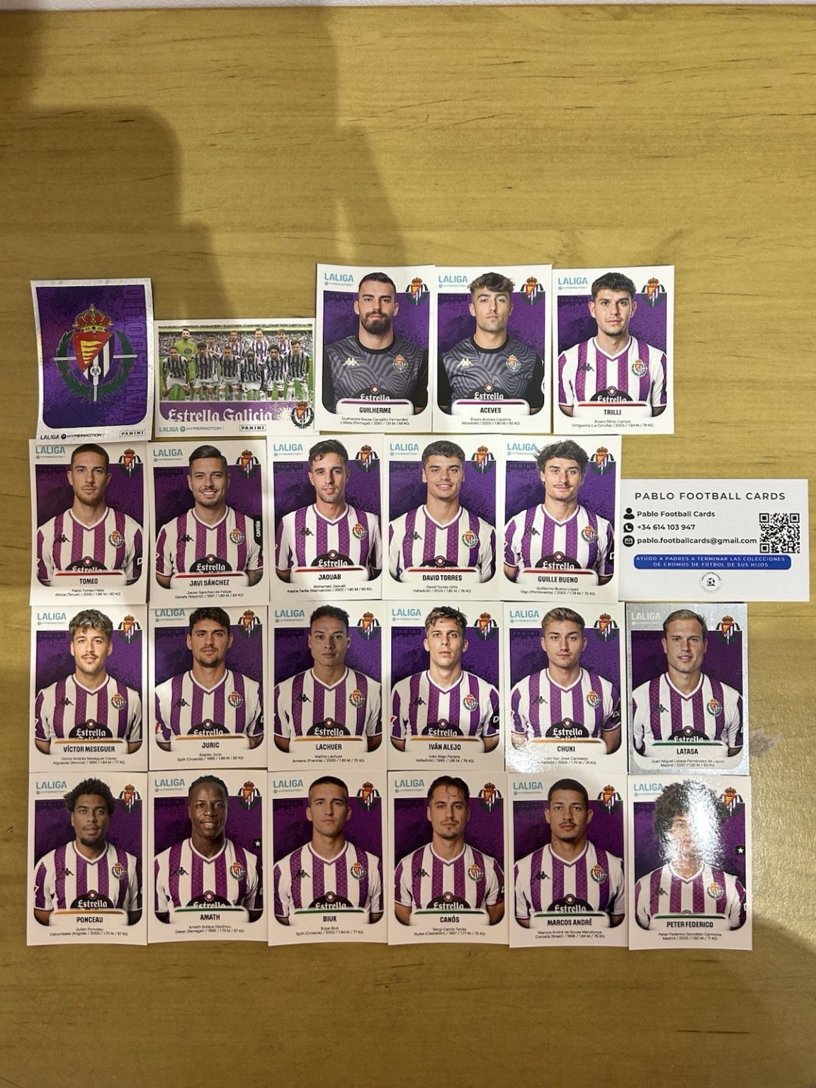 Equipo completo 22 stickers Real Valladolid Panini Liga Hypermotion 2025-26