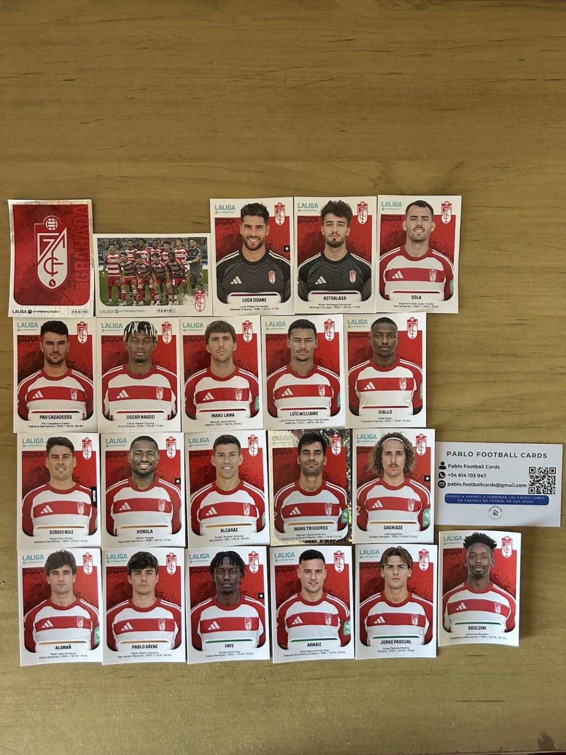 Equipo completo 21 stickers Granada CF Panini Liga Hypermotion 2025-26