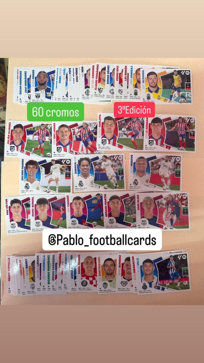 Lote completo 60 cromos tercera edición LaLiga Este 2024-25 Panini Mbappé