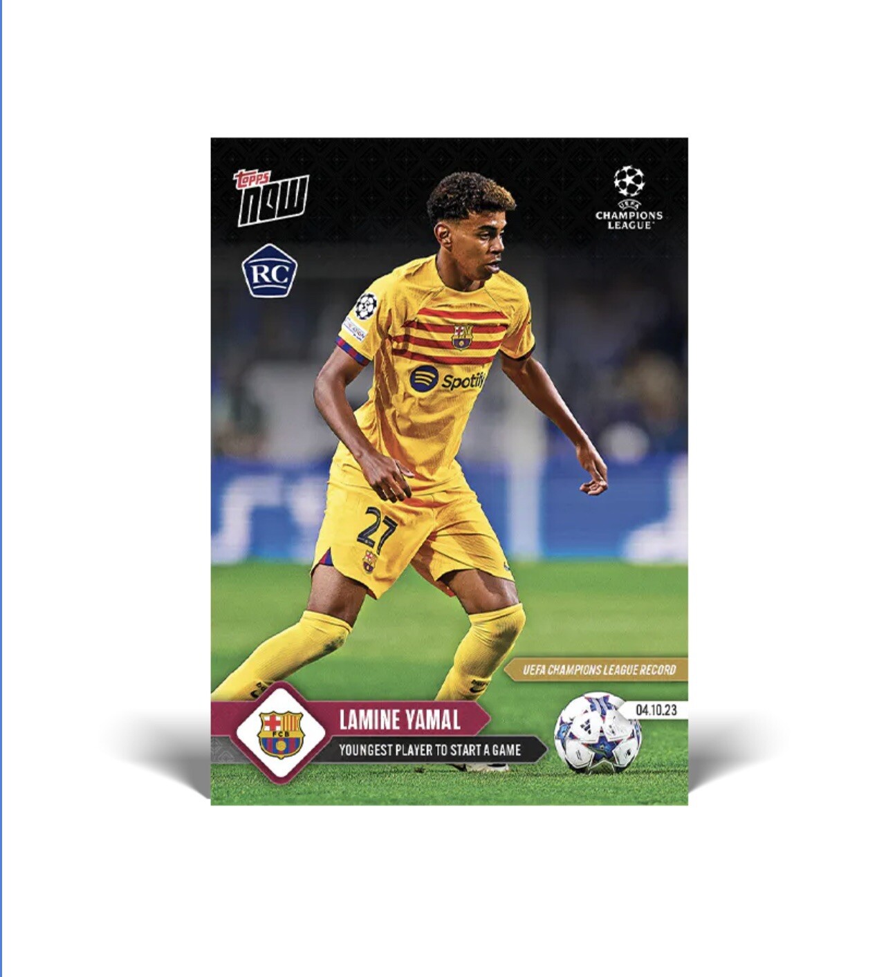 Carta Lamine Yamal Topps Now 099 récord jugador más joven Champions League
