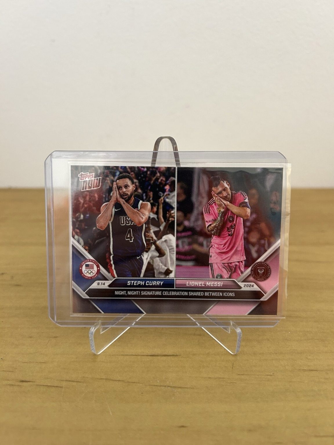 Carta Topps Now 128 Lionel Messi y Stephen Curry Night Night celebration