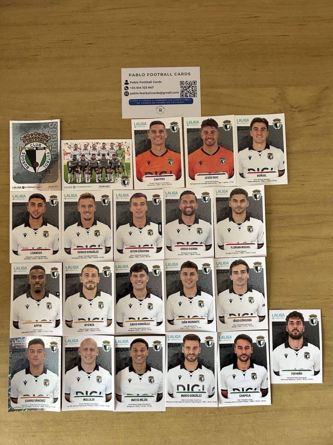 Equipo completo 21 stickers Burgos CF Panini Liga Hypermotion 2025-26