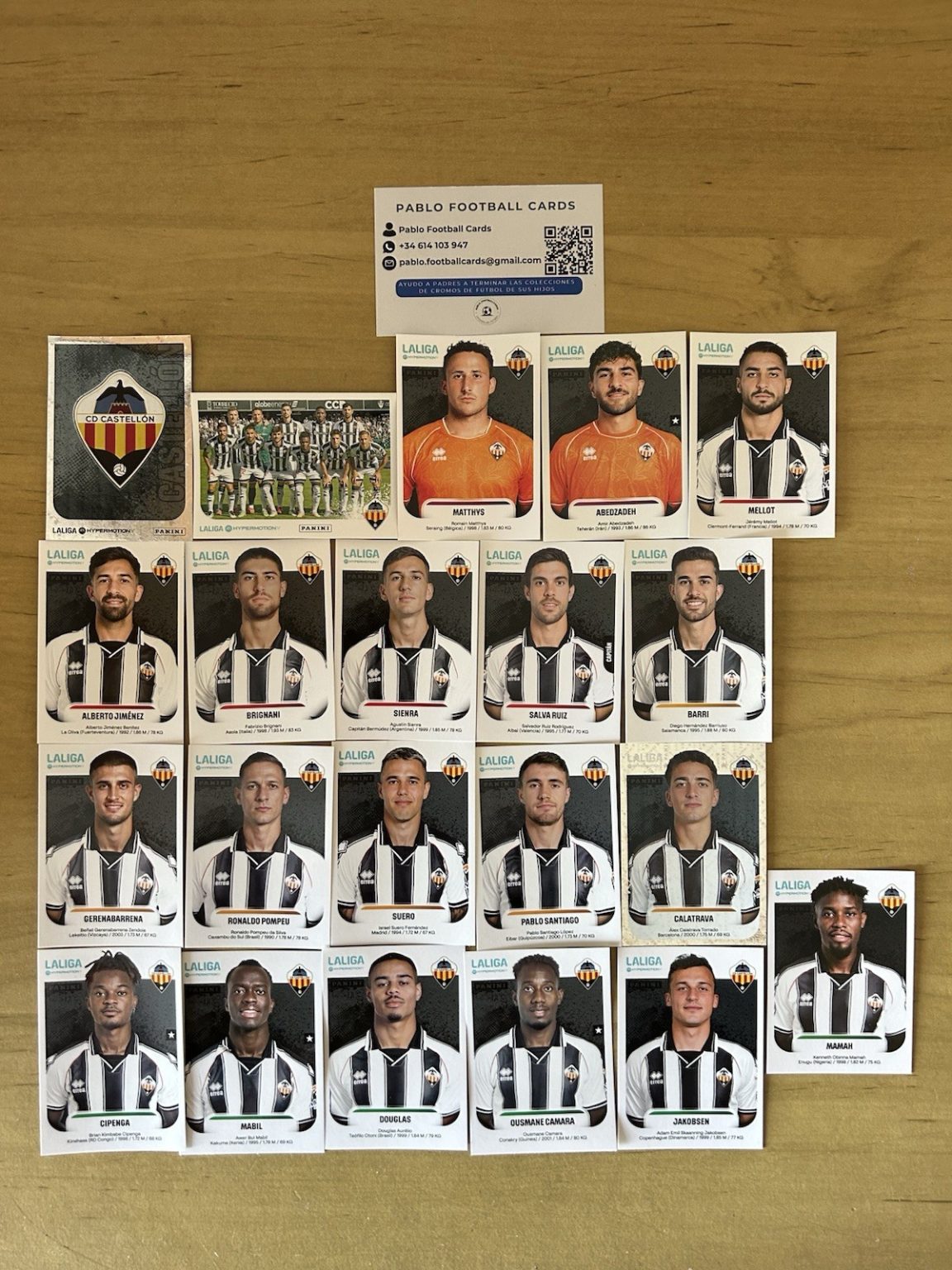 Equipo completo 21 stickers CD Castellón Panini Liga Hypermotion 2025-26