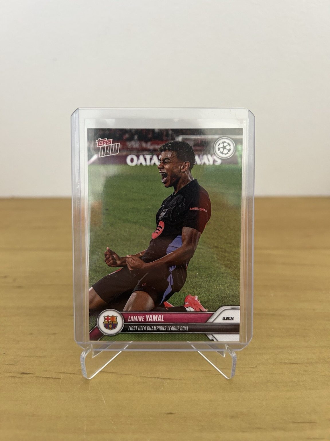 Carta Lamine Yamal Topps Now 17 primer gol en Champions League FC Barcelona