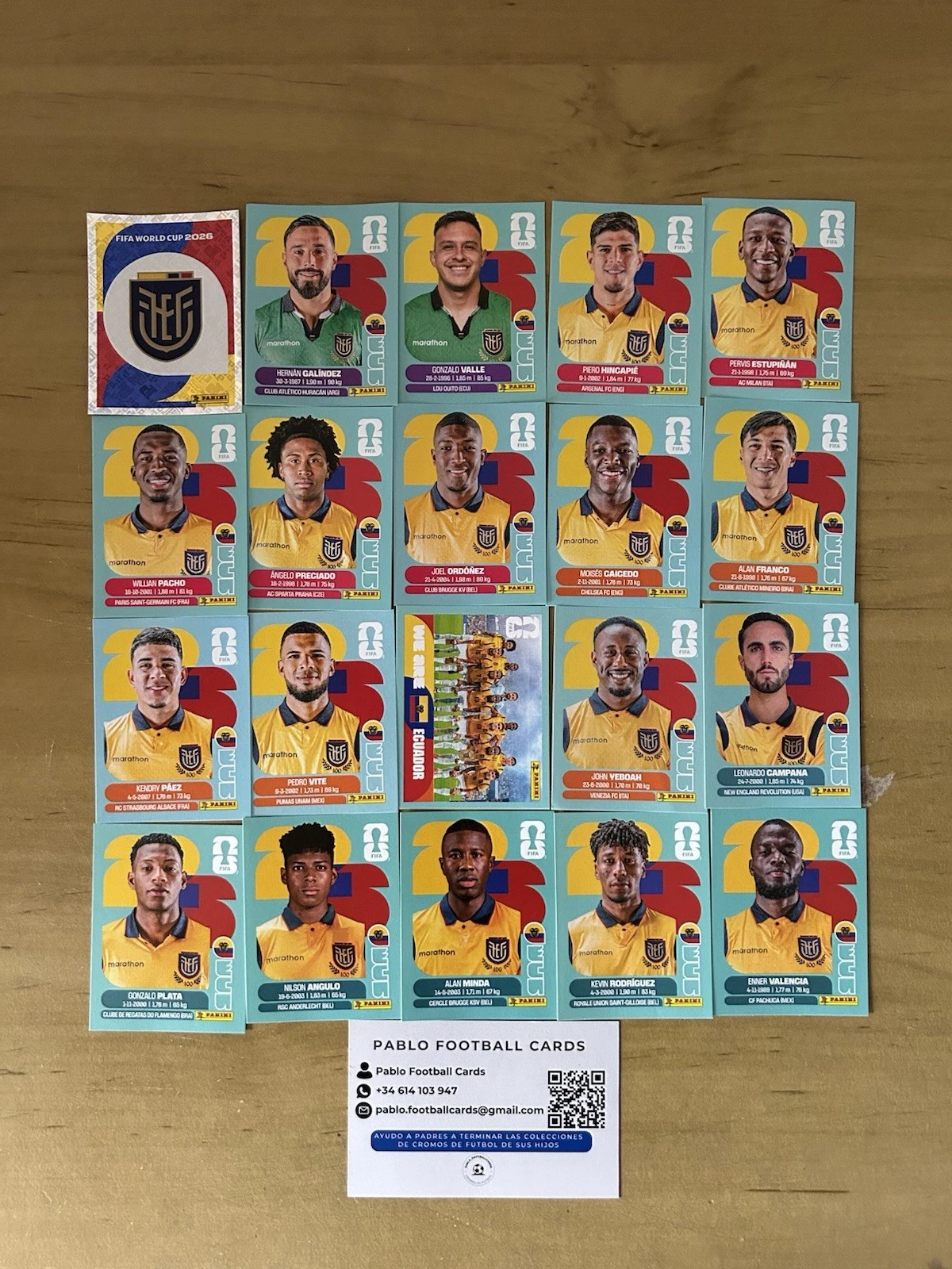 Set completo 20 stickers Selección Ecuador Panini FIFA World Cup 2026