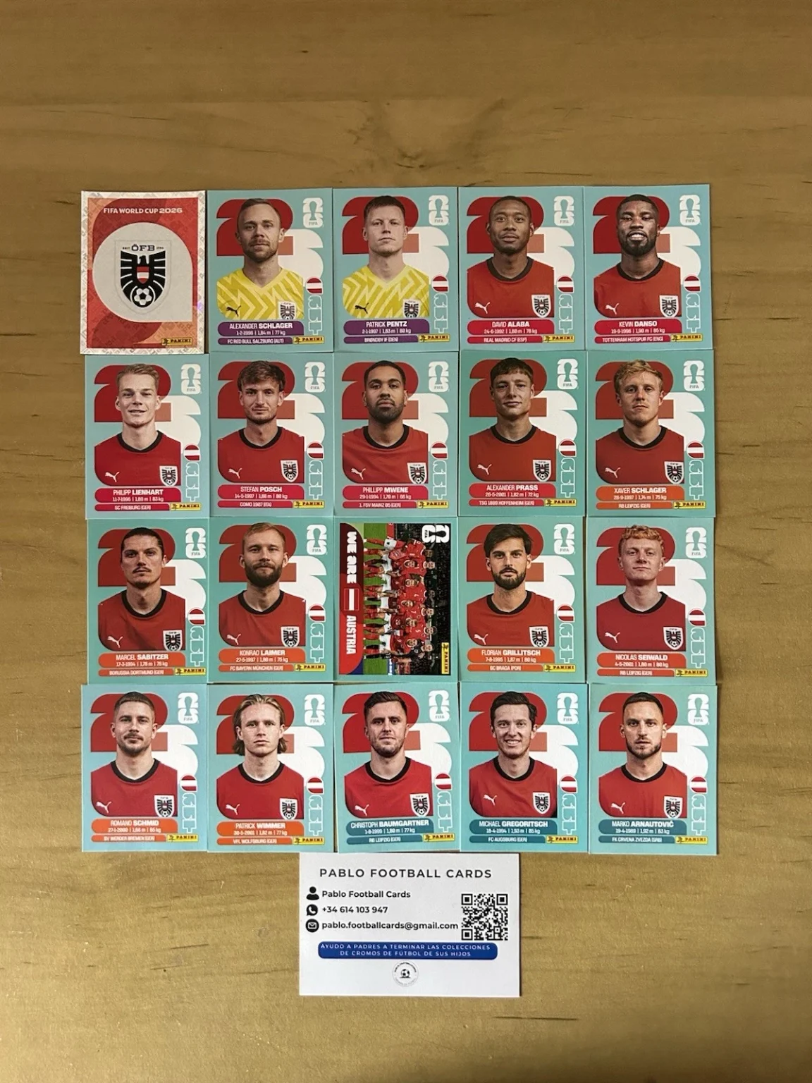 Set completo 20 stickers SelecciÃ³n Austria Panini FIFA World Cup 2026