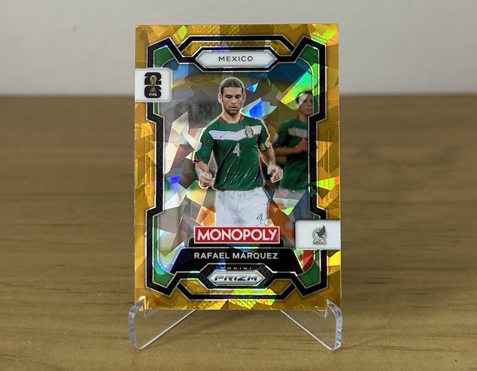 Carta Rafael Márquez Gold Cracked Ice Panini Prizm Monopoly FIFA World Cup 2026 México