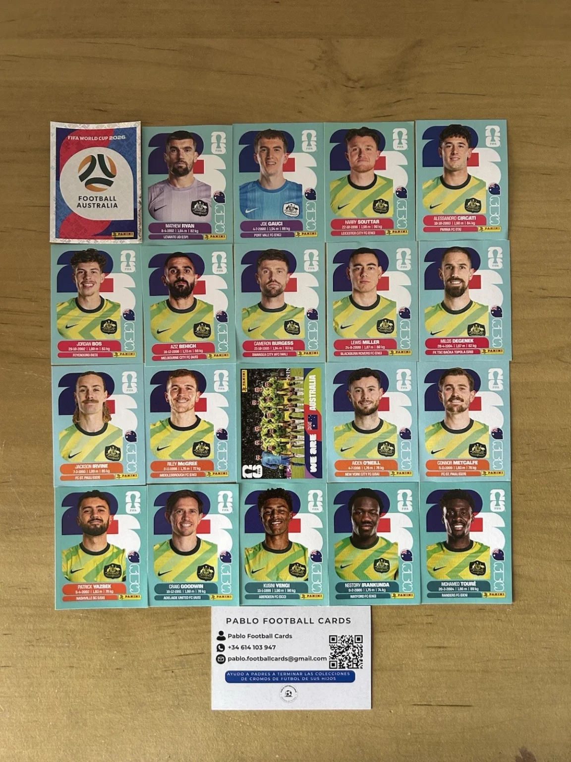 Set completo 20 stickers SelecciÃ³n Australia Panini FIFA World Cup 2026