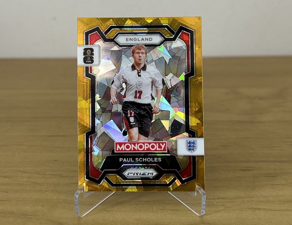 Carta Paul Scholes Gold Cracked Ice Panini Prizm Monopoly FIFA World Cup 2026 Inglaterra