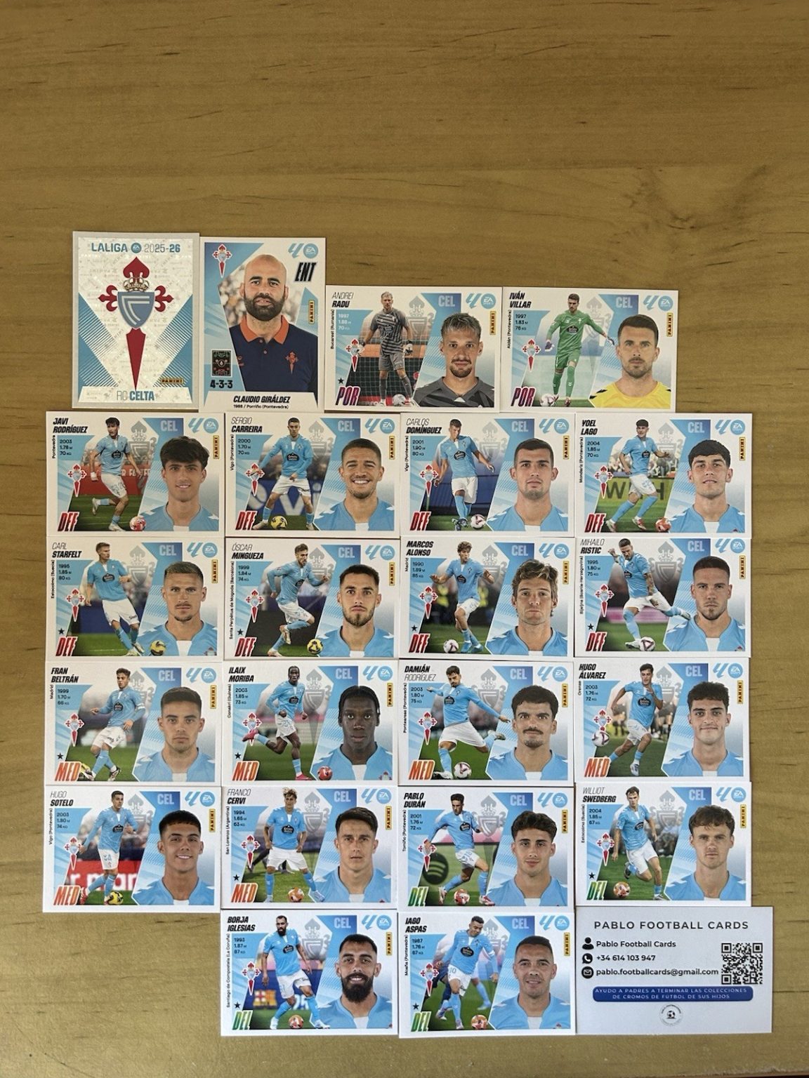 Equipo completo 22 stickers Celta de Vigo Panini LaLiga Este 2025-26
