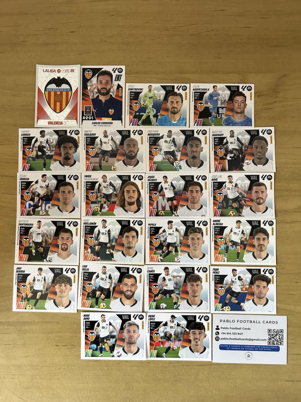 Equipo completo 22 stickers Valencia CF Panini LaLiga Este 2025-26