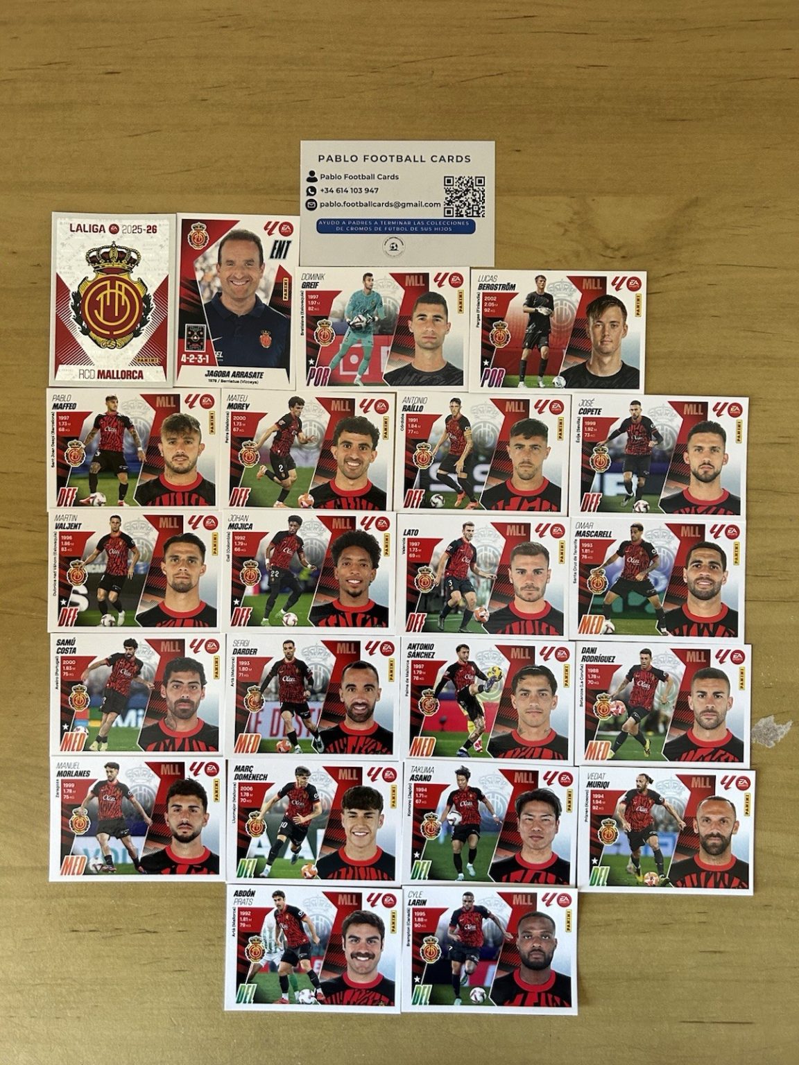 Equipo completo 22 stickers RCD Mallorca Panini LaLiga Este 2025-26