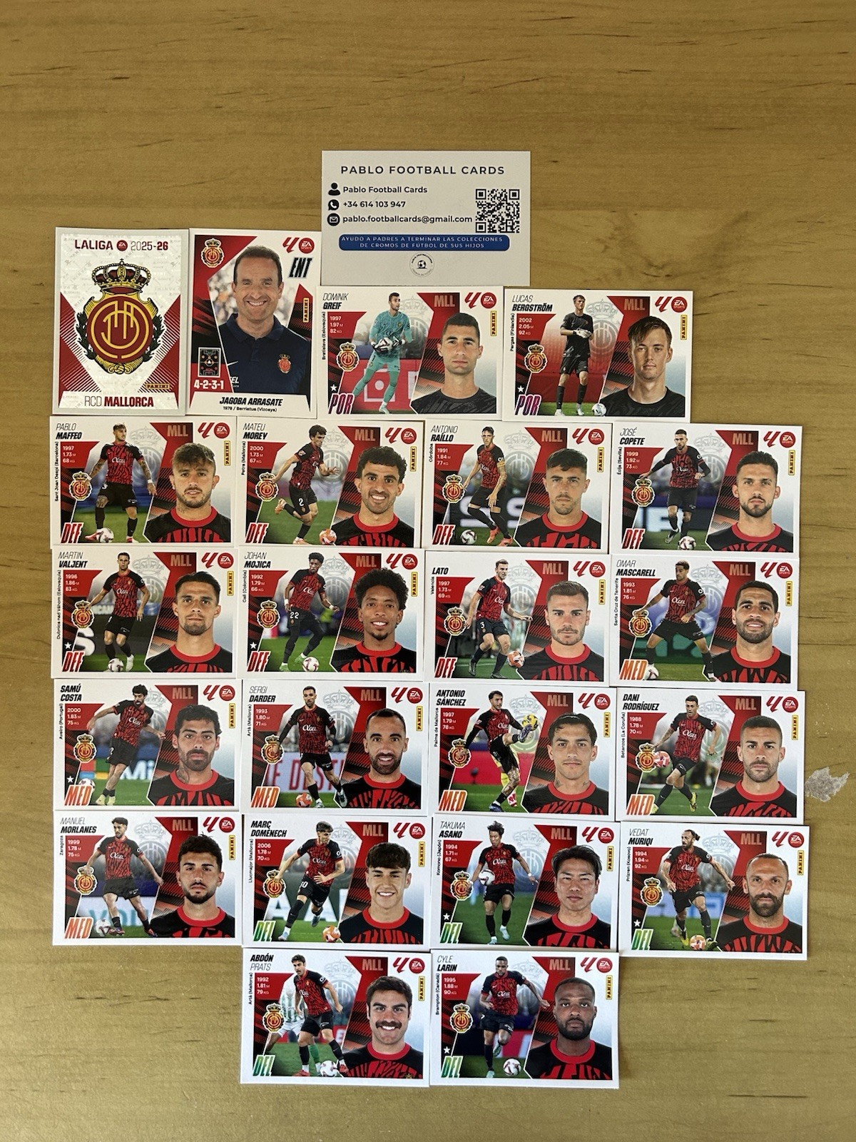 Equipo completo 22 stickers RCD Mallorca Panini LaLiga Este 2025-26