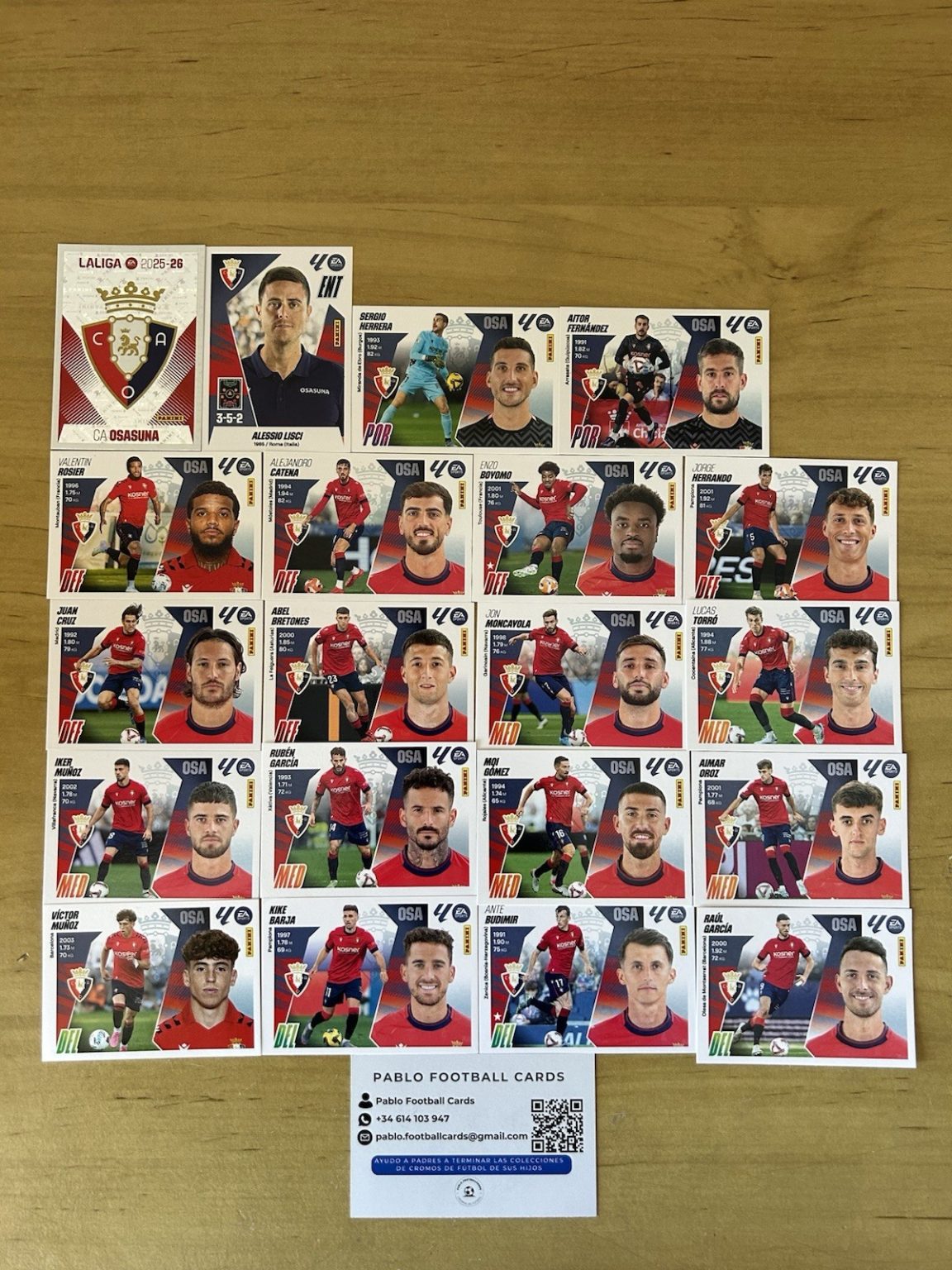Equipo completo 20 stickers CA Osasuna Panini LaLiga Este 2025-26