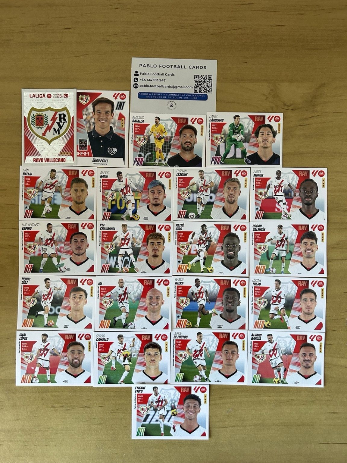 Equipo completo 21 stickers Rayo Vallecano Panini LaLiga Este 2025-26