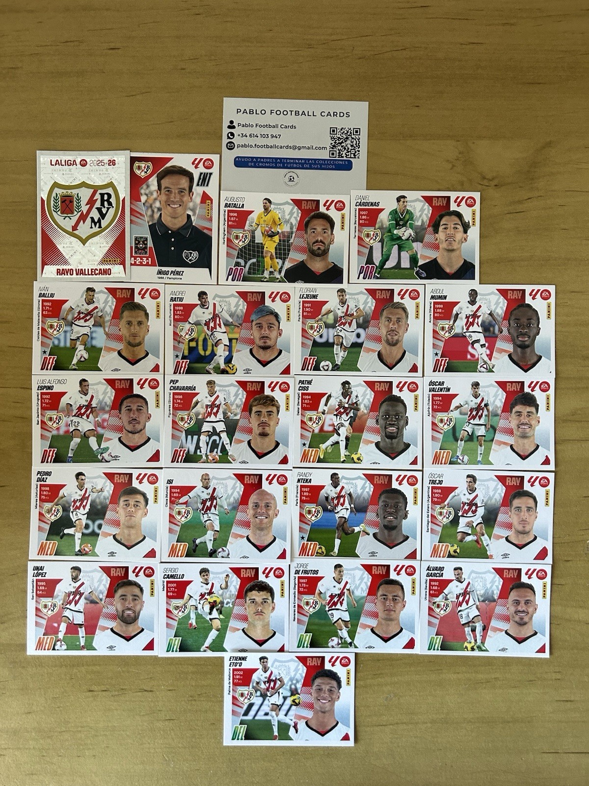 Equipo completo 21 stickers Rayo Vallecano Panini LaLiga Este 2025-26