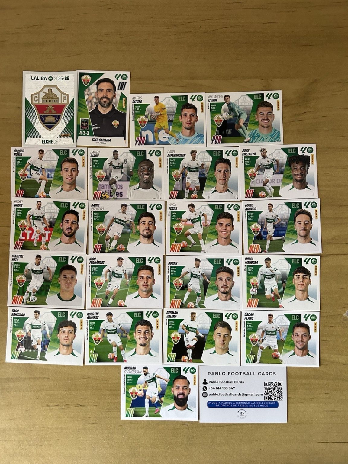 Equipo completo 21 stickers Elche CF Panini LaLiga Este 2025-26