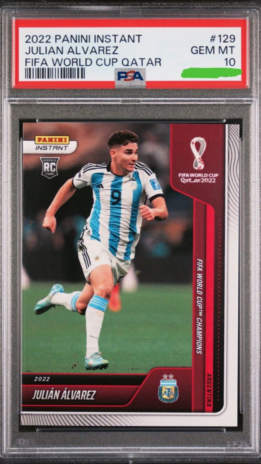 Carta Julián Álvarez 129 PSA 10 GEM MT Panini Instant FIFA World Cup Qatar 2022