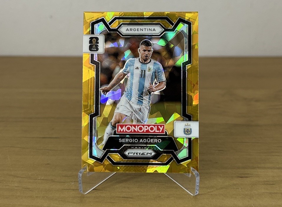 Carta Sergio Agüero Gold Cracked Ice Panini Prizm Monopoly FIFA World Cup 2026 Argentina