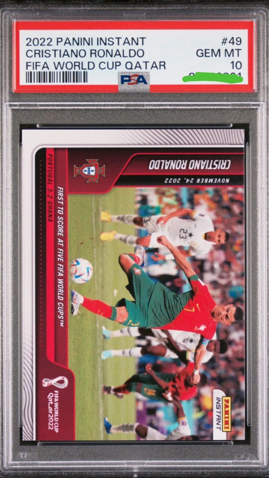 Carta Cristiano Ronaldo 49 PSA 10 GEM MT Panini Instant FIFA World Cup Qatar 2022