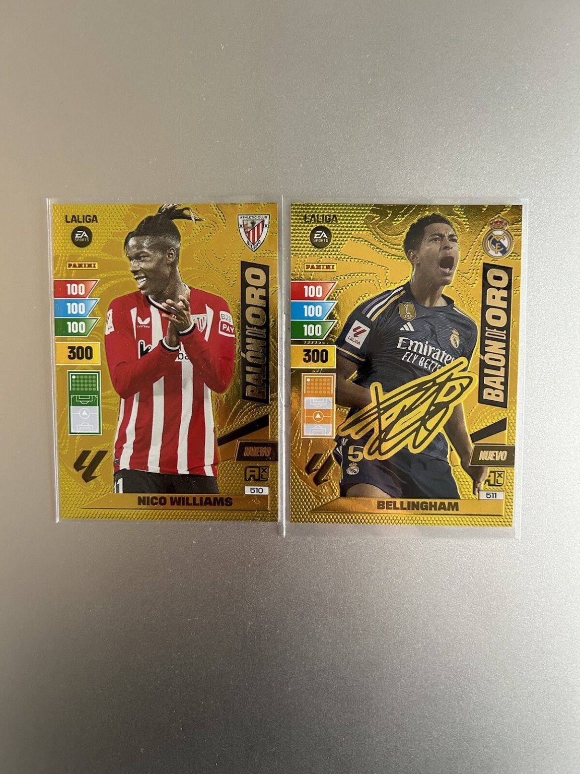 Bellingham autógrafo y Nico Williams Nuevo Balón de Oro Adrenalyn XL 2023-24 Panini