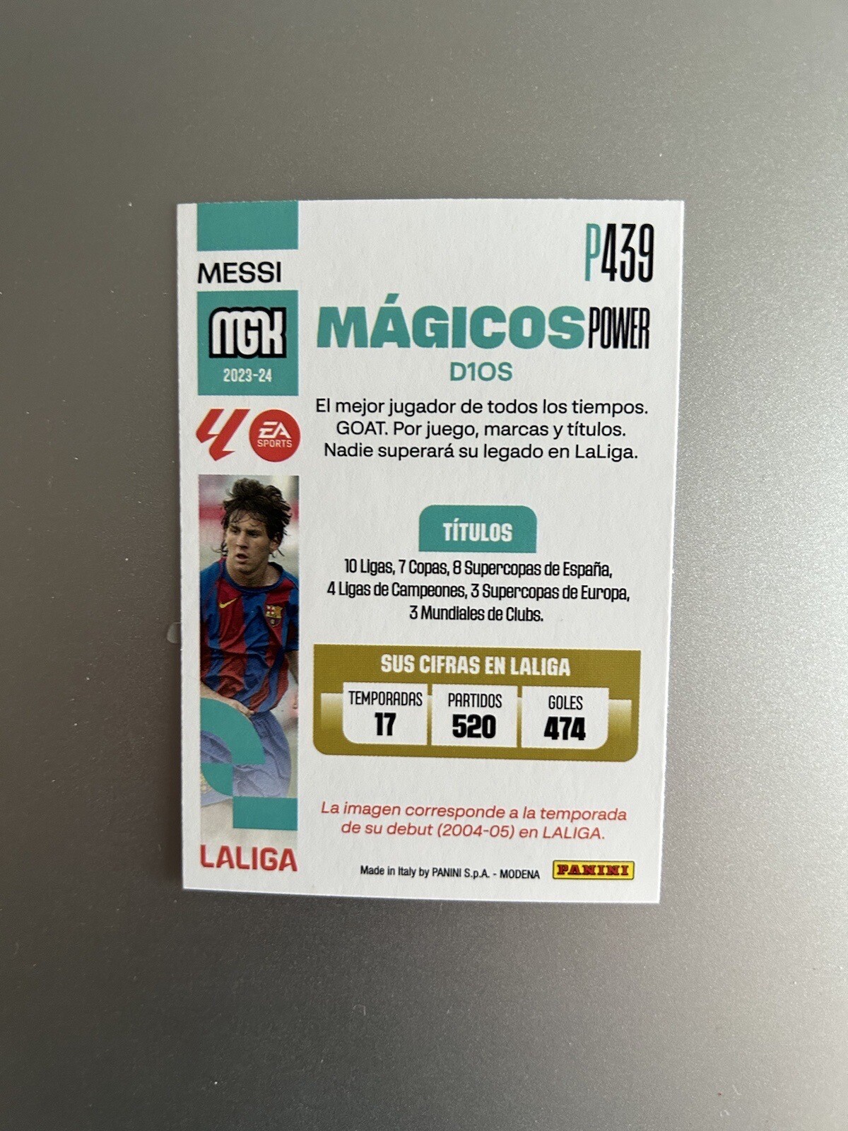 Reverso carta Messi Mágicos Power Paralela P439 Megacracks Panini