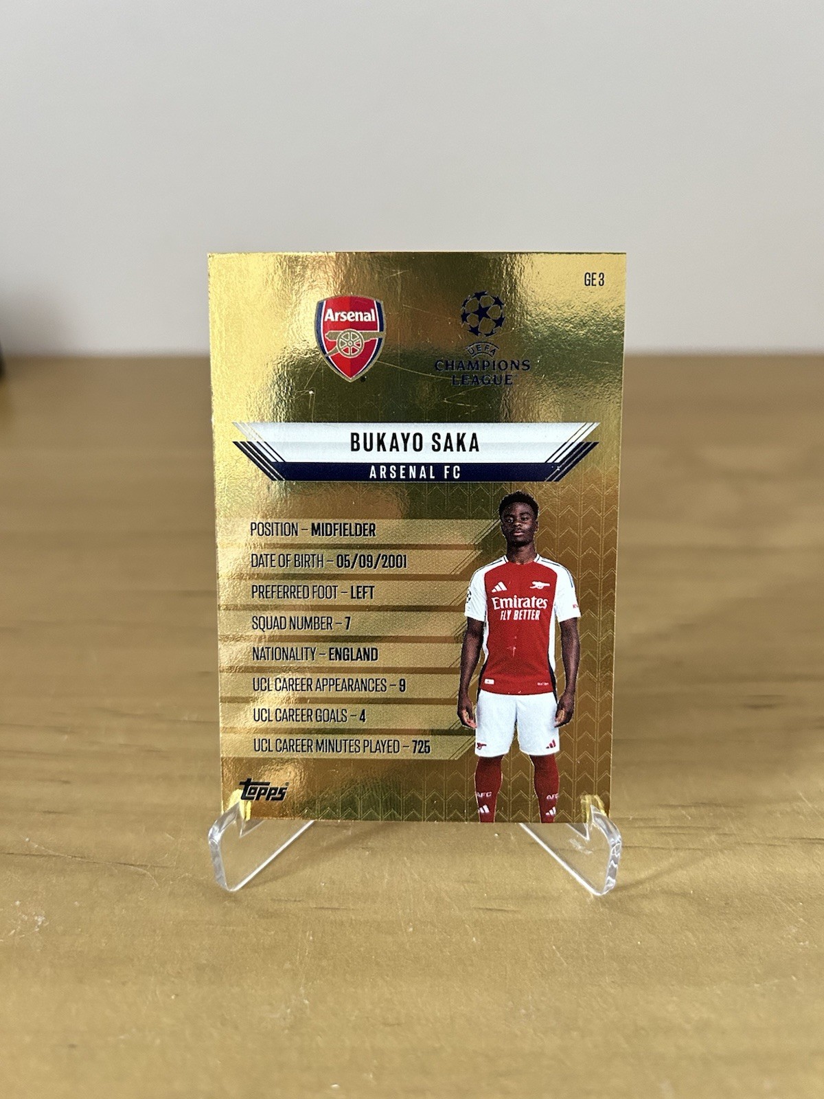 Reverso carta Saka Gold Edge GE3 Match Attax