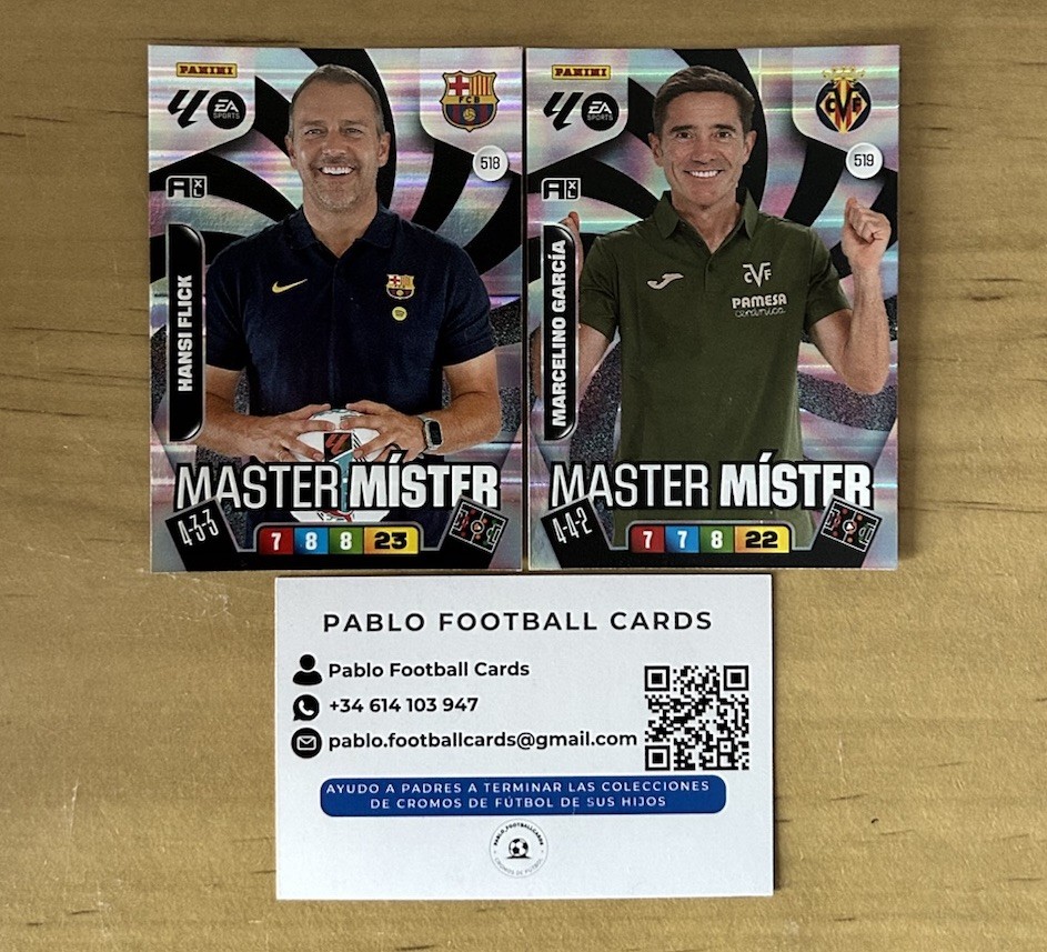Nuevos Máster Mister Flick y Marcelino 2 cartas Adrenalyn XL LaLiga 2025-26 Panini